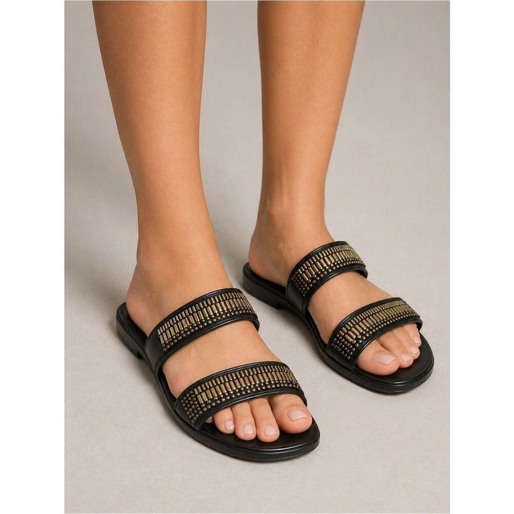 Olivia Miller Black Sandals with Gold Details size 8